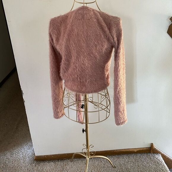BooHoo mauve feather texture wrap sweater size 8 - Picture 4 of 9